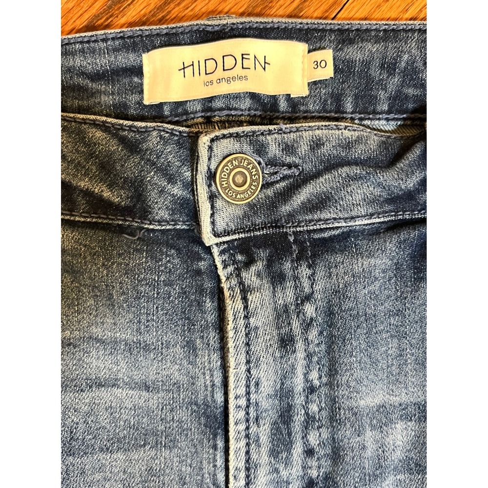 HIDDEN LOS ANGELES Women Blue Denim Flare Jeans Size 30 High Rise Raw Hem - Picture 6 of 12